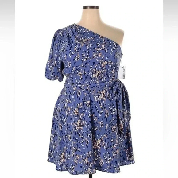 Nine West | NWT One Shoulder Blue Belted Dress Women’s Plus Size XXL - Picture 2 of 3